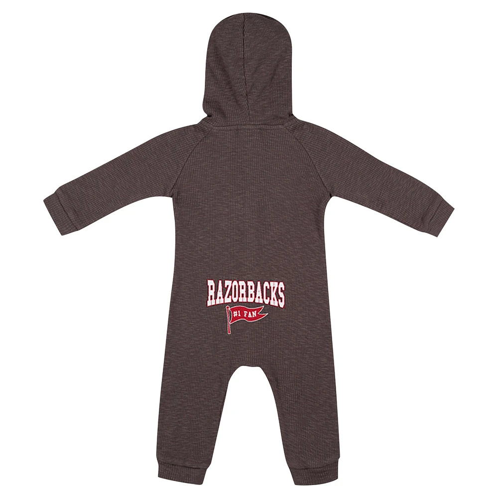 Newborn & Infant Colosseum Charcoal Arkansas Razorbacks Zando-Zan Waffle Full-Snap Hooded Romper