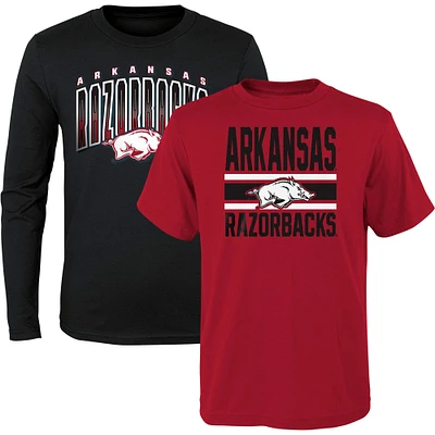 Pack combiné de t-shirts à manches courtes et longues Fan Wave des Razorbacks l'Arkansas, noir/cardinal préscolaire