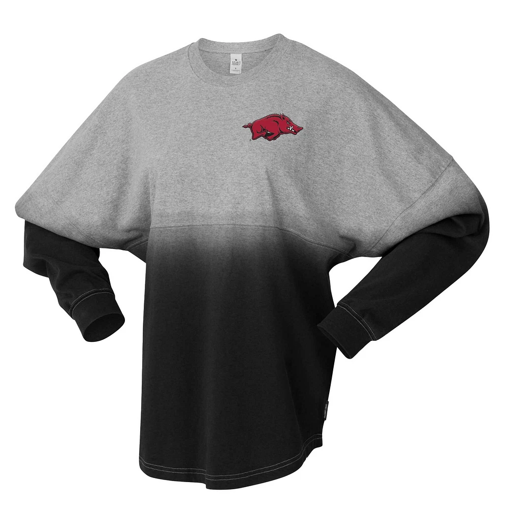 Unisex Spirit Jersey Black/Gray Arkansas Razorbacks Ombre Long Sleeve T-Shirt