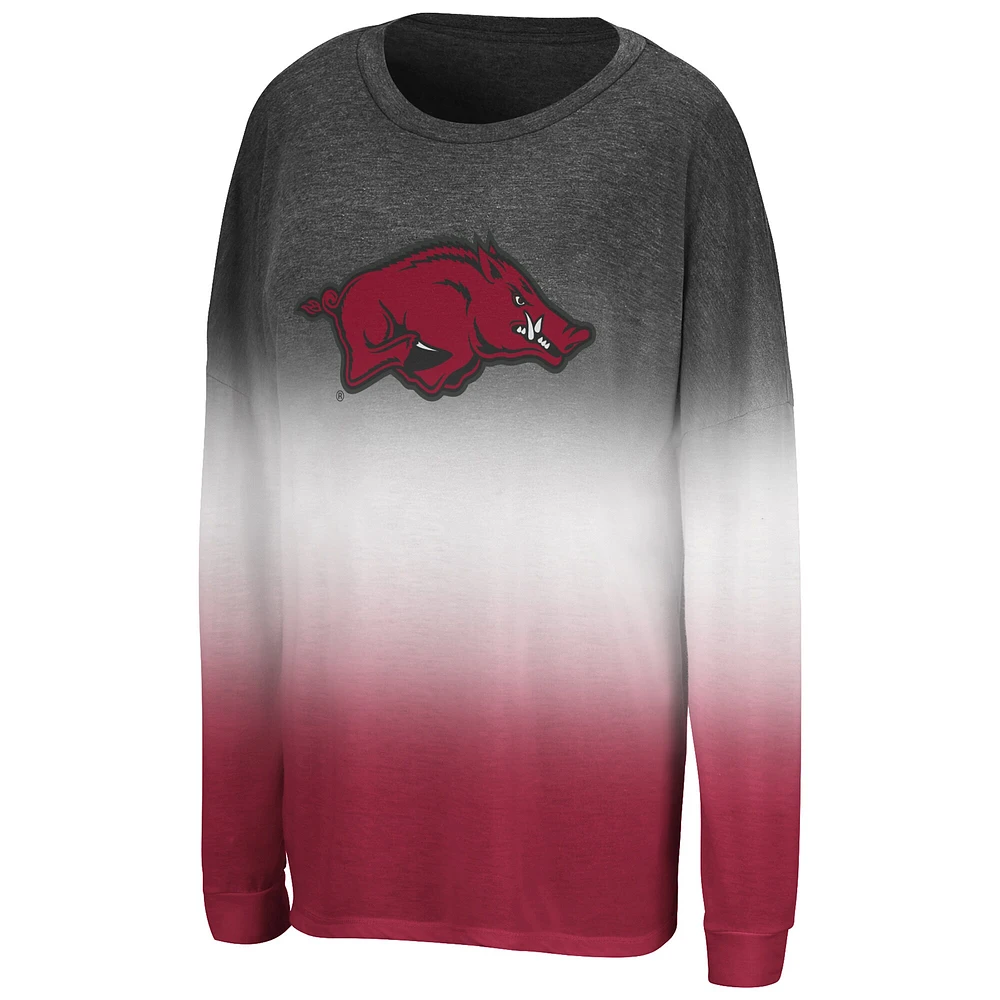 Women's Colosseum Black Arkansas Razorbacks Winkle Dip Dye Long Sleeve T-Shirt