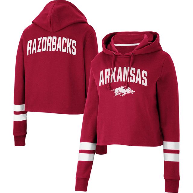 Colosseum Cardinal Arkansas Razorbacks Throwback Stripe Sweat à capuche court pour femme