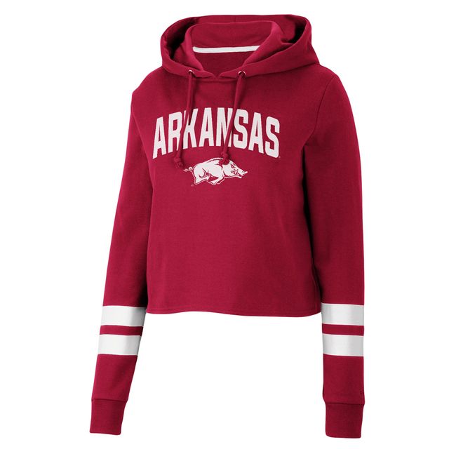 Colosseum Cardinal Arkansas Razorbacks Throwback Stripe Sweat à capuche court pour femme