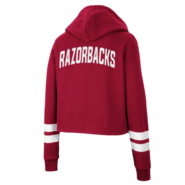 Colosseum Cardinal Arkansas Razorbacks Throwback Stripe Sweat à capuche court pour femme