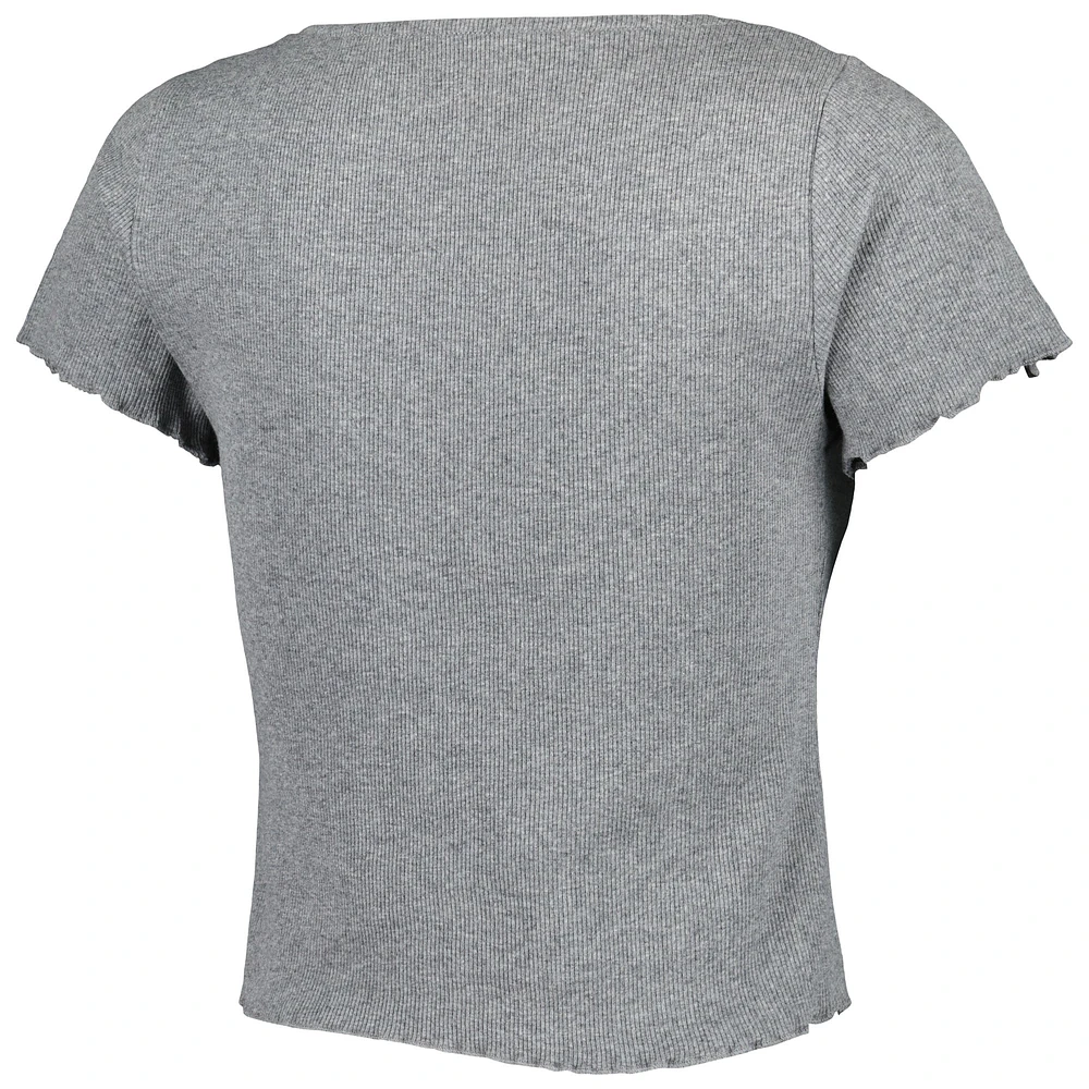 Women's Gray Arkansas Razorbacks Baby Rib Lettuce-Edge Trim T-Shirt