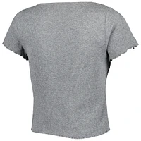 Women's Gray Arkansas Razorbacks Baby Rib Lettuce-Edge Trim T-Shirt
