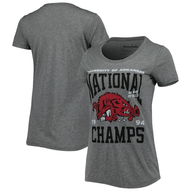 T-shirt à trois mélanges pour femmes Homefield Heathered Grey Arkansas Razorbacks Vintage 1994 Basketball National Champs
