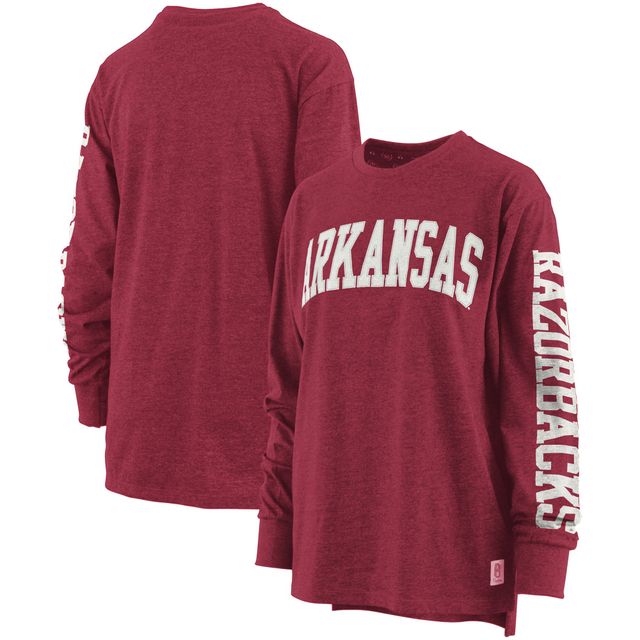 T-shirt à manches longues Pressbox Heathered Cardinal Arkansas Razorbacks Two-Hit Canyon pour femme