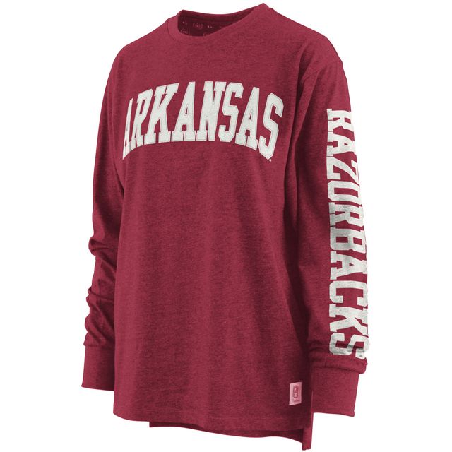 T-shirt à manches longues Pressbox Heathered Cardinal Arkansas Razorbacks Two-Hit Canyon pour femme
