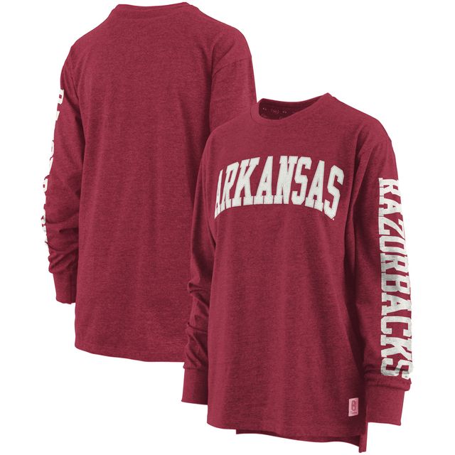 T-shirt à manches longues Pressbox Heathered Cardinal Arkansas Razorbacks Two-Hit Canyon pour femme