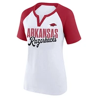 T-shirt à col cranté raglan pour femme Profile White/Cardinal Arkansas Razorbacks, grande taille, Best Squad