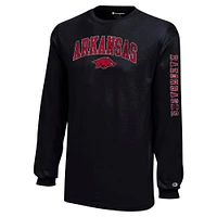 T-shirt à manches longues avec logo vieilli Arkansas Razorbacks, champion des jeunes, noir