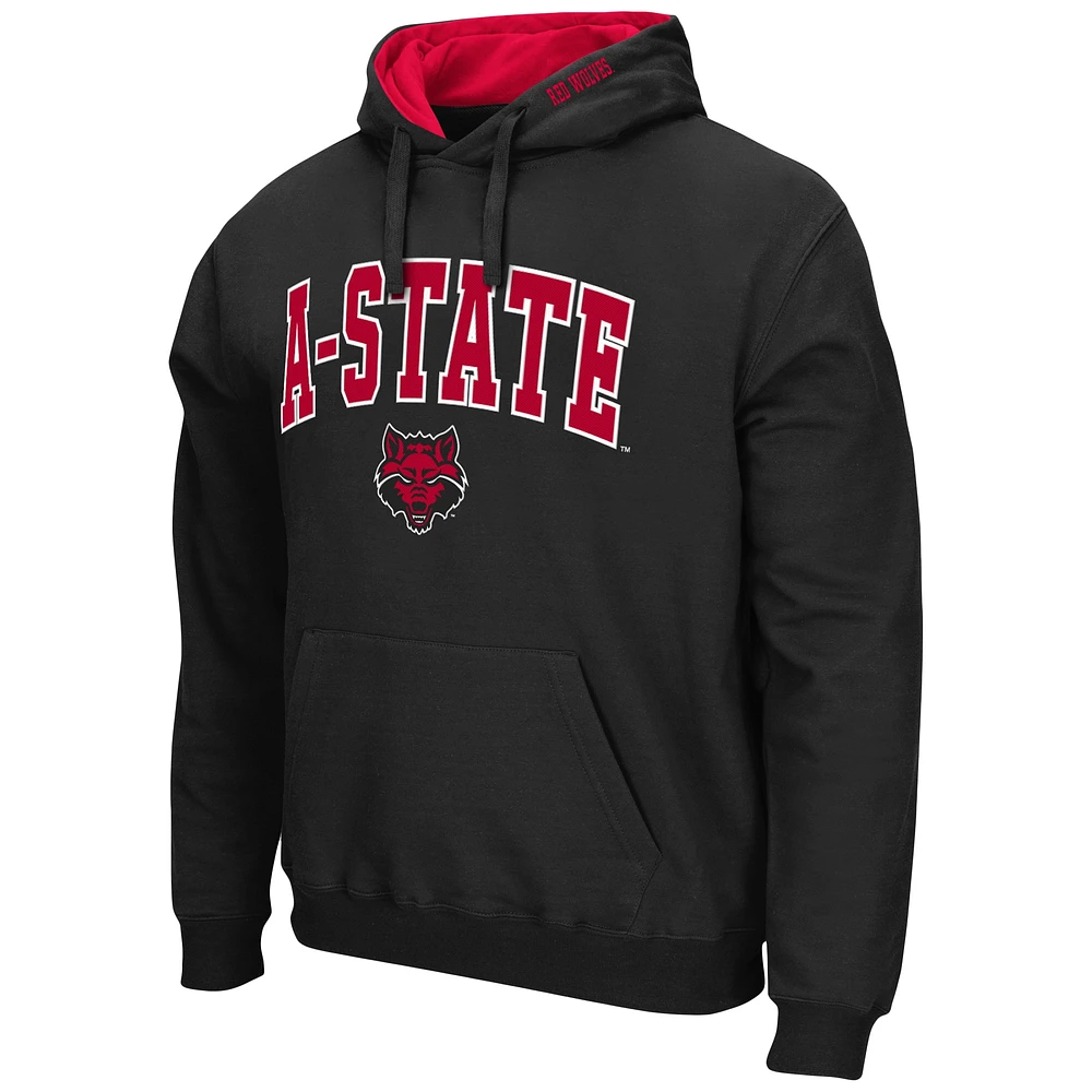 Men's Colosseum Black Arkansas State Red Wolves Arch and Logo Pullover Hoodie