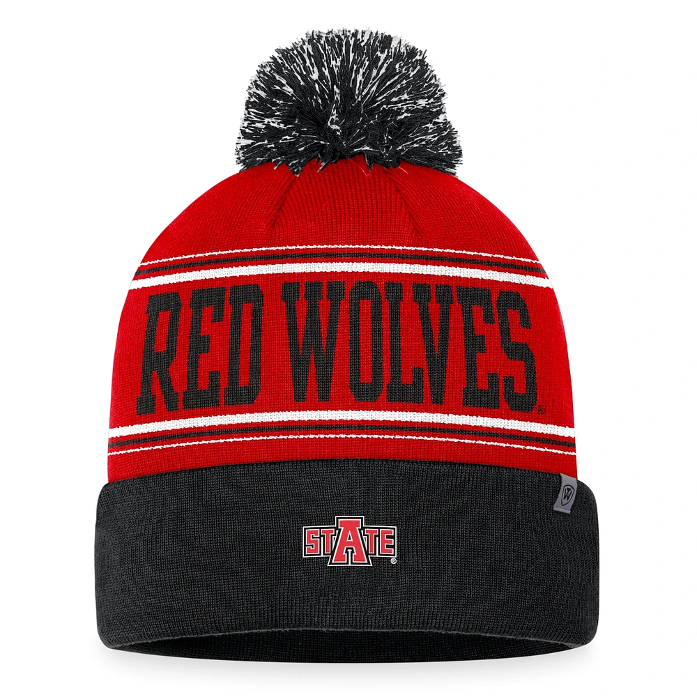 Men's Top of the World Scarlet Arkansas State Red Wolves Draft Cuffed Knit Hat with Pom