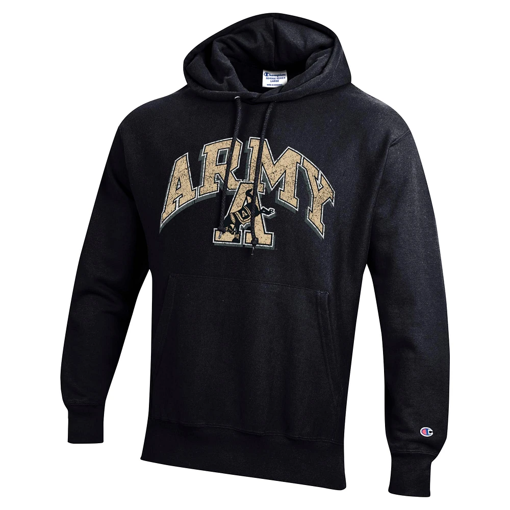 Men's Champion Black Army Knights Vault Late Night Reverse Weave Pullover Hoodie