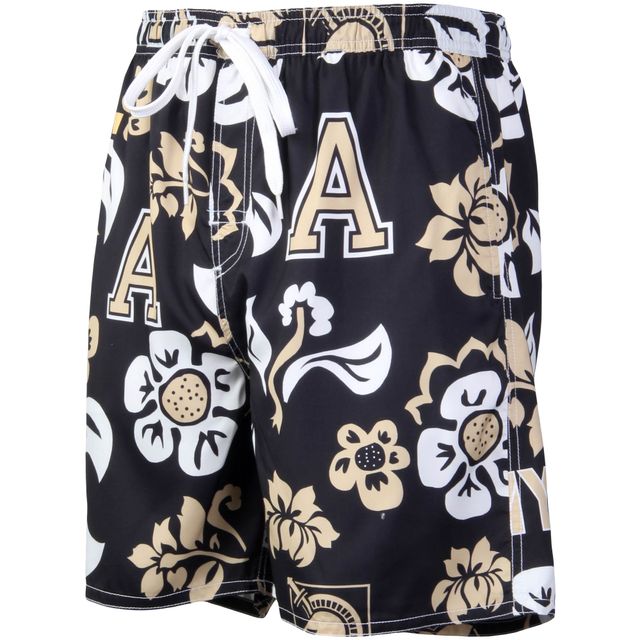 Wes & Willy Black Army Knights Short de bain à logo floral Volley pour homme