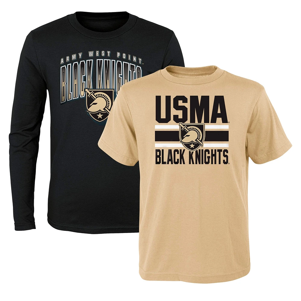 Pack combo de t-shirts à manches courtes et longues Black Knights l'armée noire/or pour enfants d'âge préscolaire