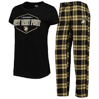 Women's Concepts Sport Black/Gold Army Black Knights Badge T-Shirt & Flannel Pants Sleep Set