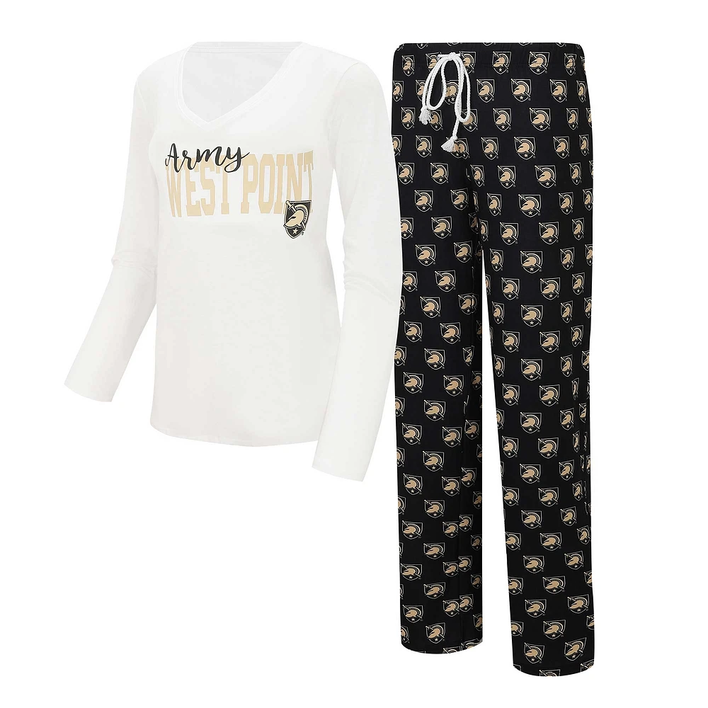 Women's Concepts Sport  White/Black Army Black Knights Long Sleeve V-Neck T-Shirt & Gauge Pants Sleep Set