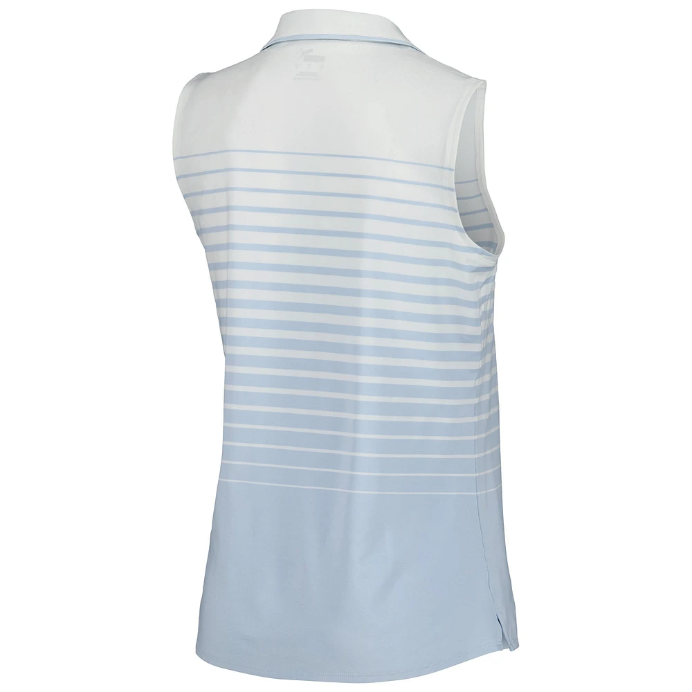 Women's Puma Light Blue Arnold Palmer MATTR Stripe Sleeveless V-Neck Polo