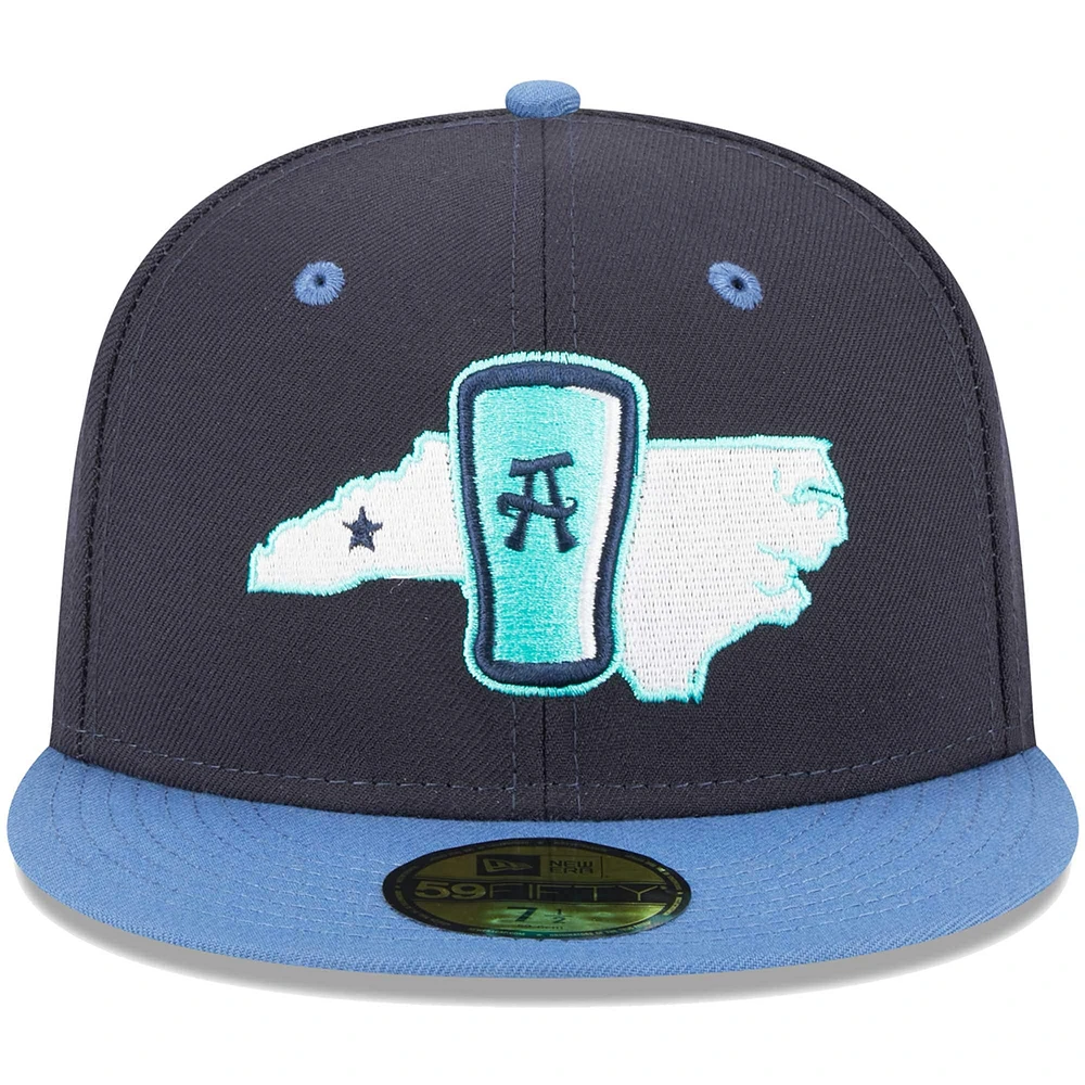 Casquette ajustée 59FIFTY New Era pour homme bleu marine Asheville Tourists Theme Nights Beer City