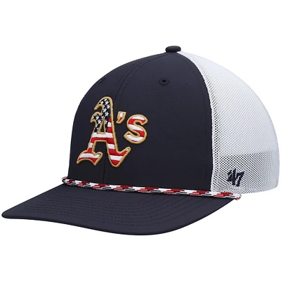 Men's '47 Navy/White Athletics Flag Fill Trucker Snapback Hat