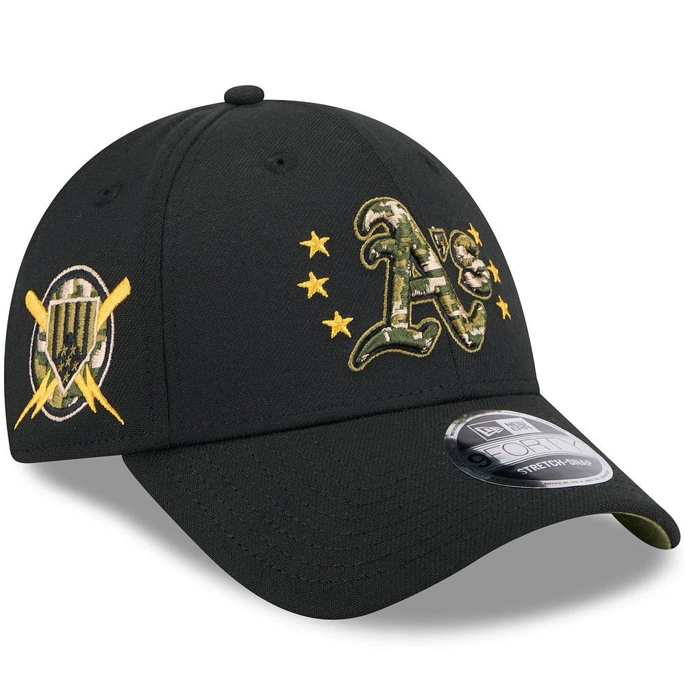 Men's New Era Black Athletics 2024 Armed Forces Day 9FORTY Adjustable Hat