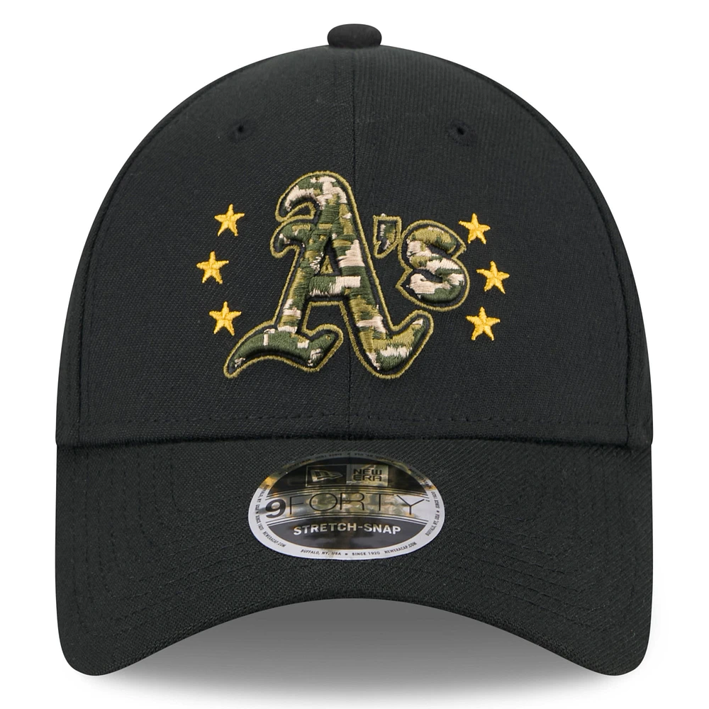 Men's New Era Black Athletics 2024 Armed Forces Day 9FORTY Adjustable Hat