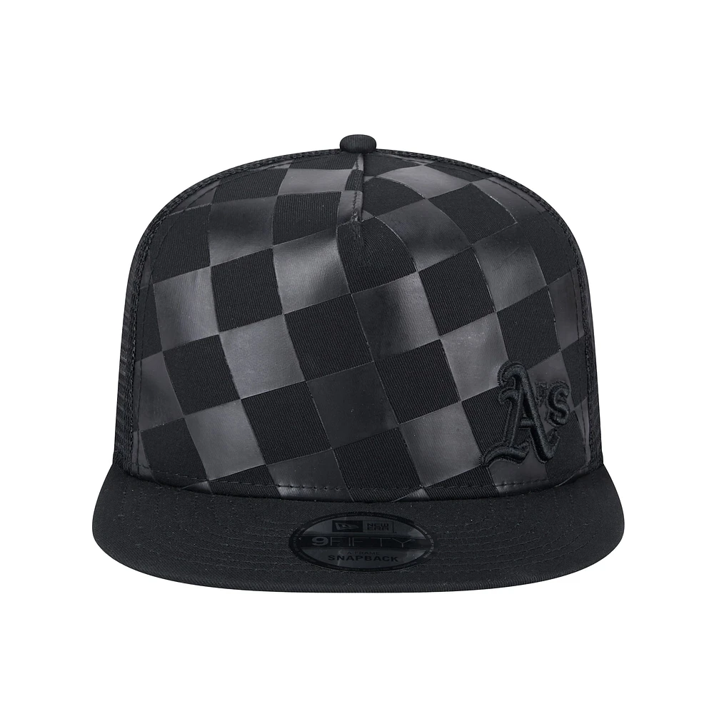 Men's New Era Black Athletics Score Check A-Frame Trucker 9FIFTY Snapback Hat
