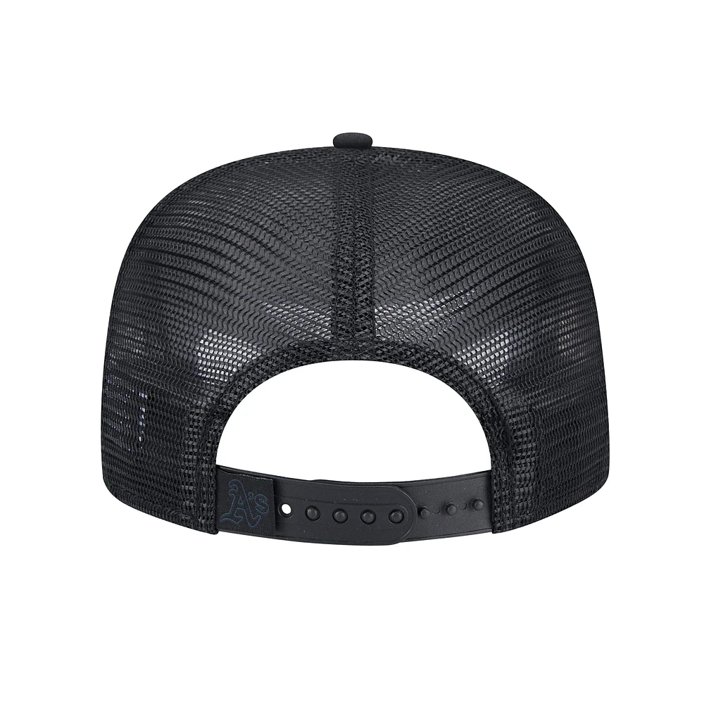 Men's New Era Black Athletics Score Check A-Frame Trucker 9FIFTY Snapback Hat