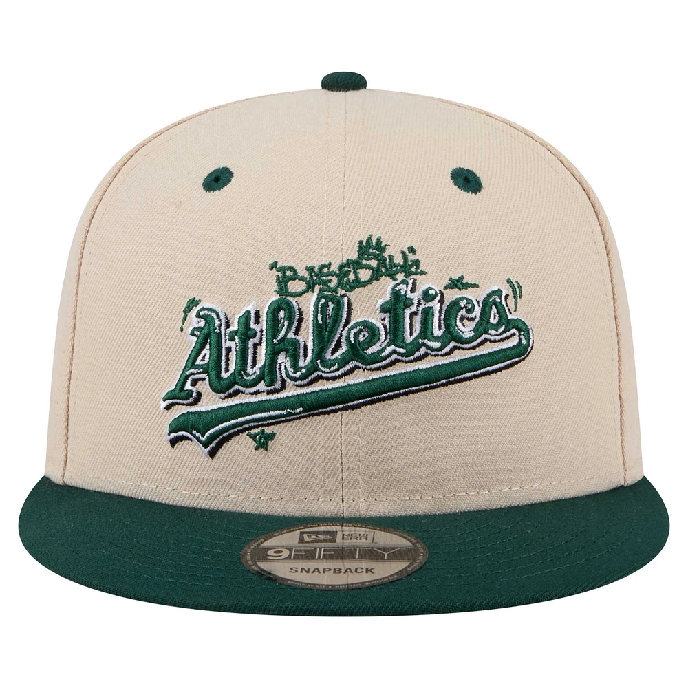 Men's New Era Cream/Green Athletics Team Art 9FIFTY Snapback Hat
