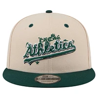 Men's New Era Cream/Green Athletics Team Art 9FIFTY Snapback Hat