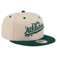 Men's New Era Cream/Green Athletics Team Art 9FIFTY Snapback Hat