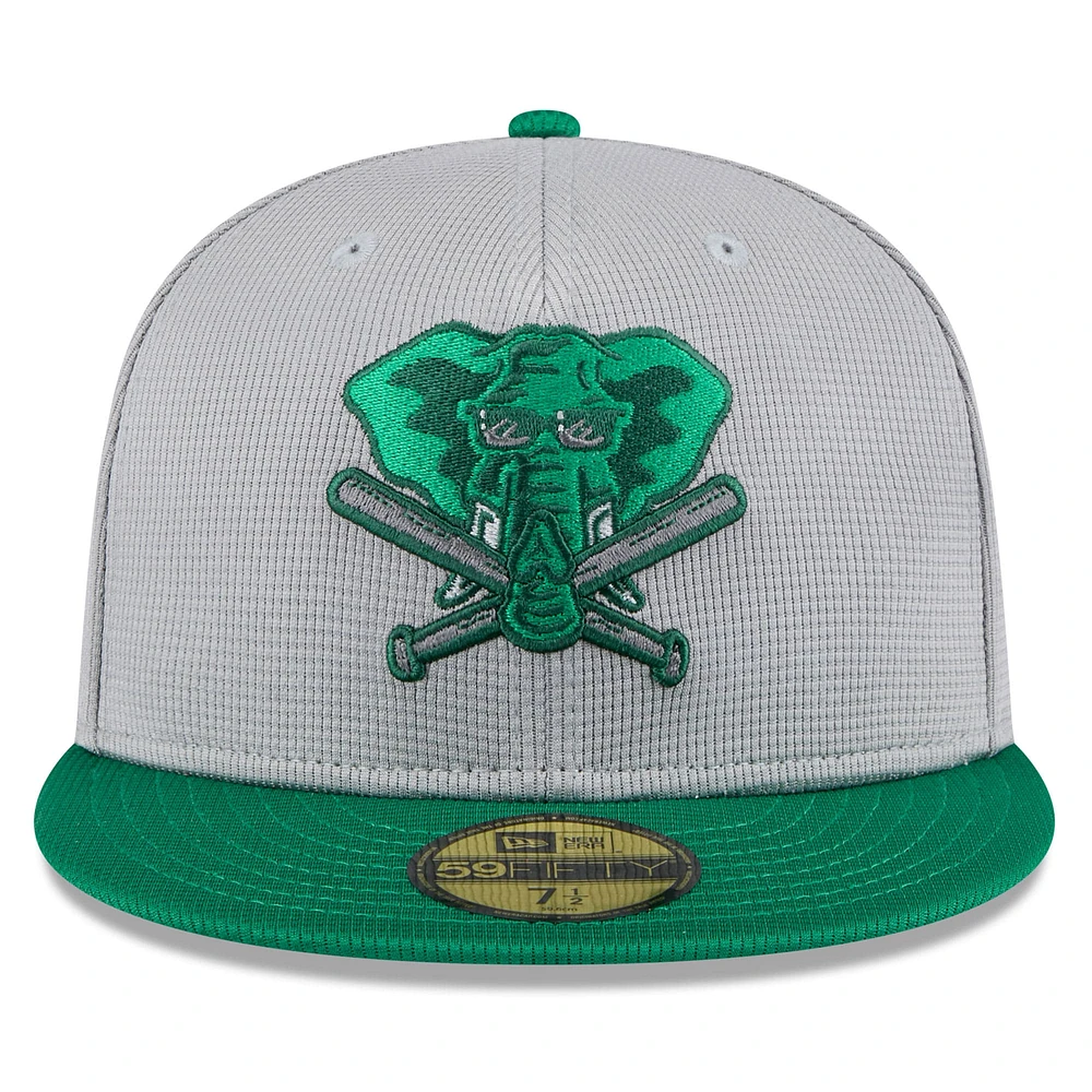 Men's New Era  Gray/Green Athletics 2025 Batting Practice 59FIFTY Fitted Hat