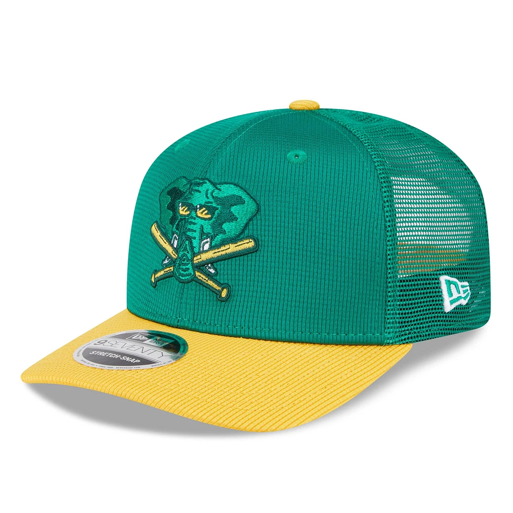 Casquette de camionneur extensible à boutons-pression Athletics 2025 9SEVENTY pour homme New Era verte/dorée