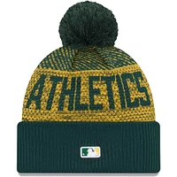 Men's New Era Green Athletics Authentic Collection Sport Cuffed Knit Hat with Pom