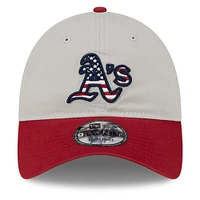 Men's New Era Khaki/Red Athletics 2024 Fourth of July 9TWENTY Adjustable Hat
