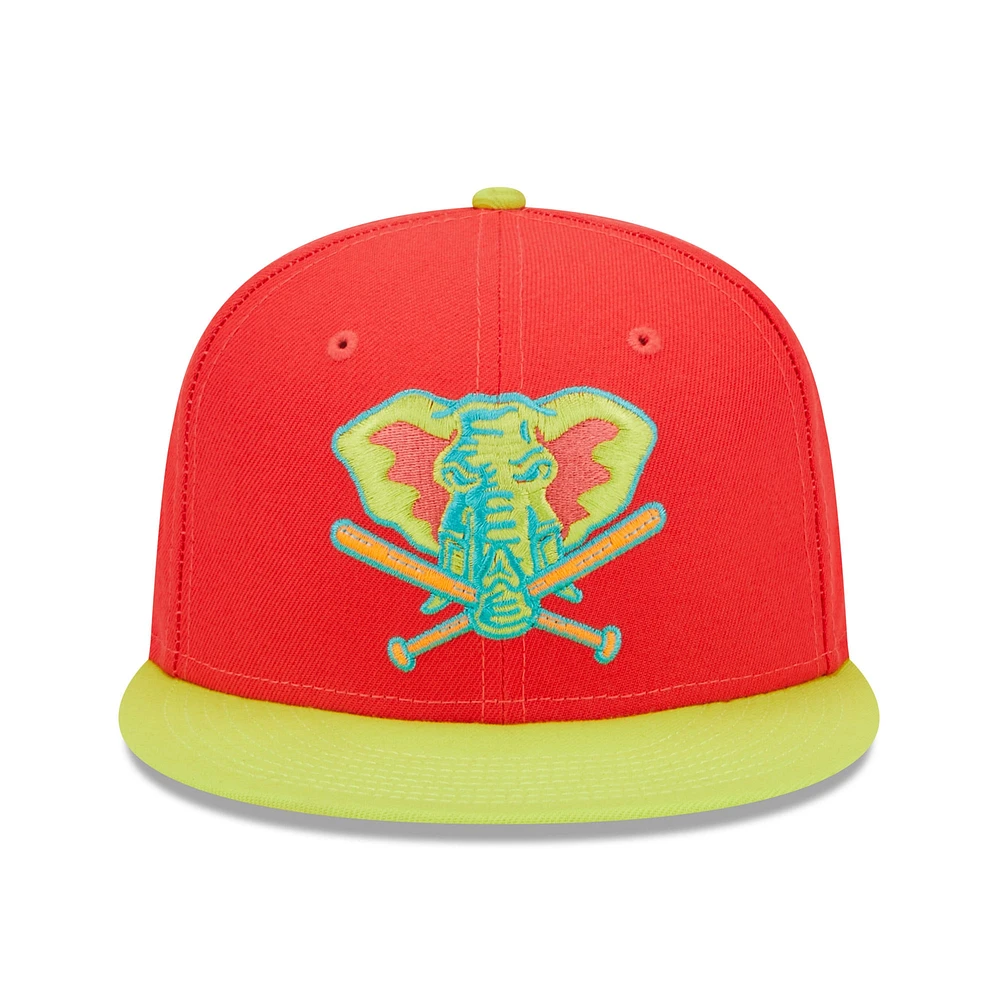 Men's New Era Red/Neon Green Athletics 40th Anniversary Lava Highlighter Combo 59FIFTY Fitted Hat