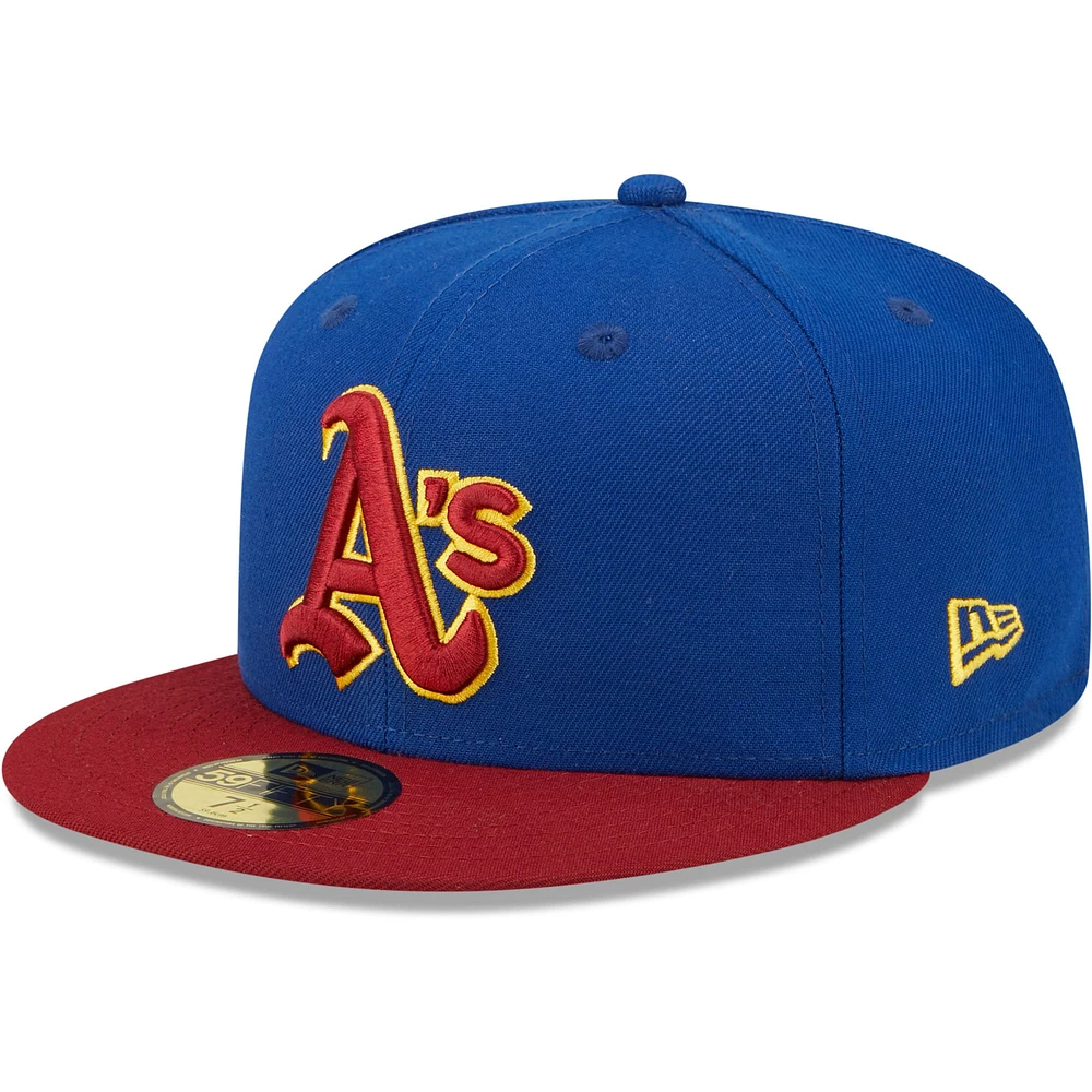 Men's New Era Royal/Red Athletics Throwback Logo Primary Jewel Gold Undervisor 59FIFTY Fitted Hat