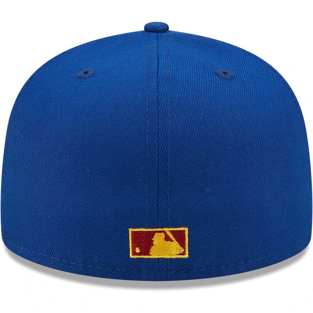 Men's New Era Royal/Red Athletics Throwback Logo Primary Jewel Gold Undervisor 59FIFTY Fitted Hat