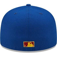 Men's New Era Royal/Red Athletics Throwback Logo Primary Jewel Gold Undervisor 59FIFTY Fitted Hat