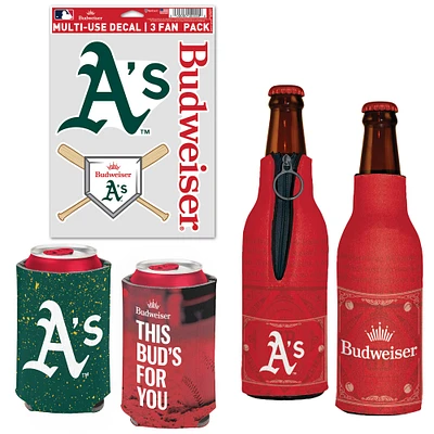 Pack refroidisseur de canettes, refroidisseur de bouteilles et décalcomanies WinCraft Athletics MLB x Budweiser