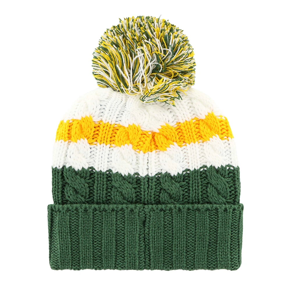 Women's '47 White/Green Athletics Ashfield Cuffed Knit Hat with Pom