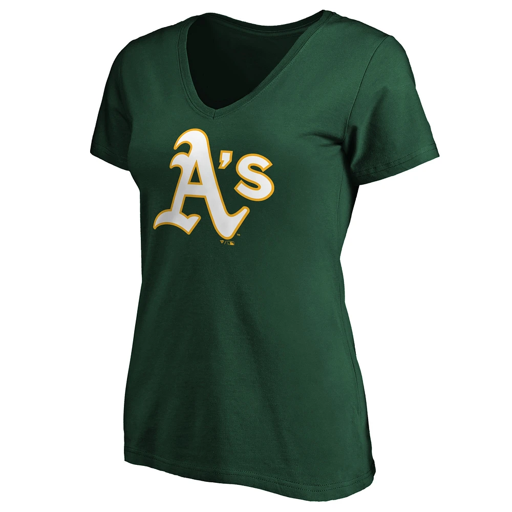 Women's Fanatics Green Athletics Core Official Logo V-Neck T-Shirt