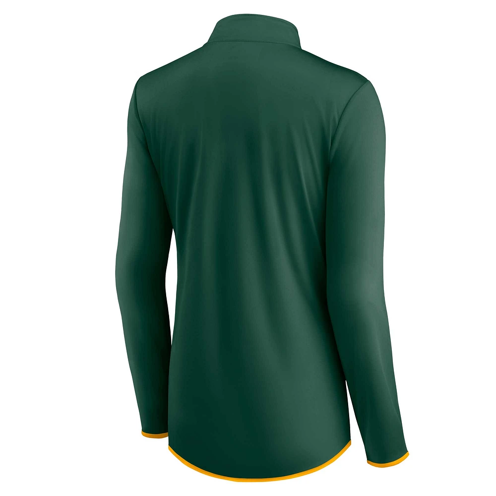Women's Fanatics Green Athletics Corner Quarter-Zip Top