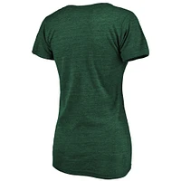 Women's Fanatics Heathered Green Athletics Core Weathered Tri-Blend V-Neck T-Shirt