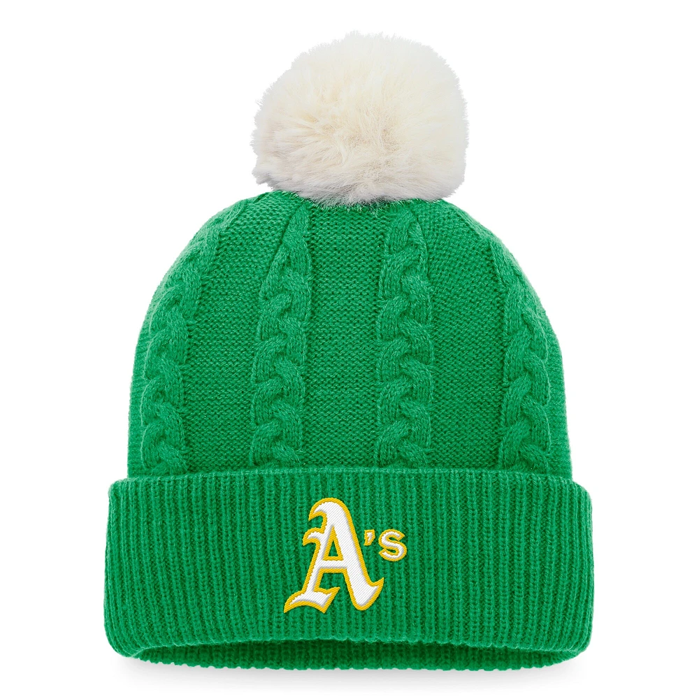 Women's Fanatics Kelly Green Athletics Cable Cuffed Knit Hat with Pom