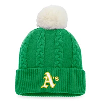 Women's Fanatics Kelly Green Athletics Cable Cuffed Knit Hat with Pom