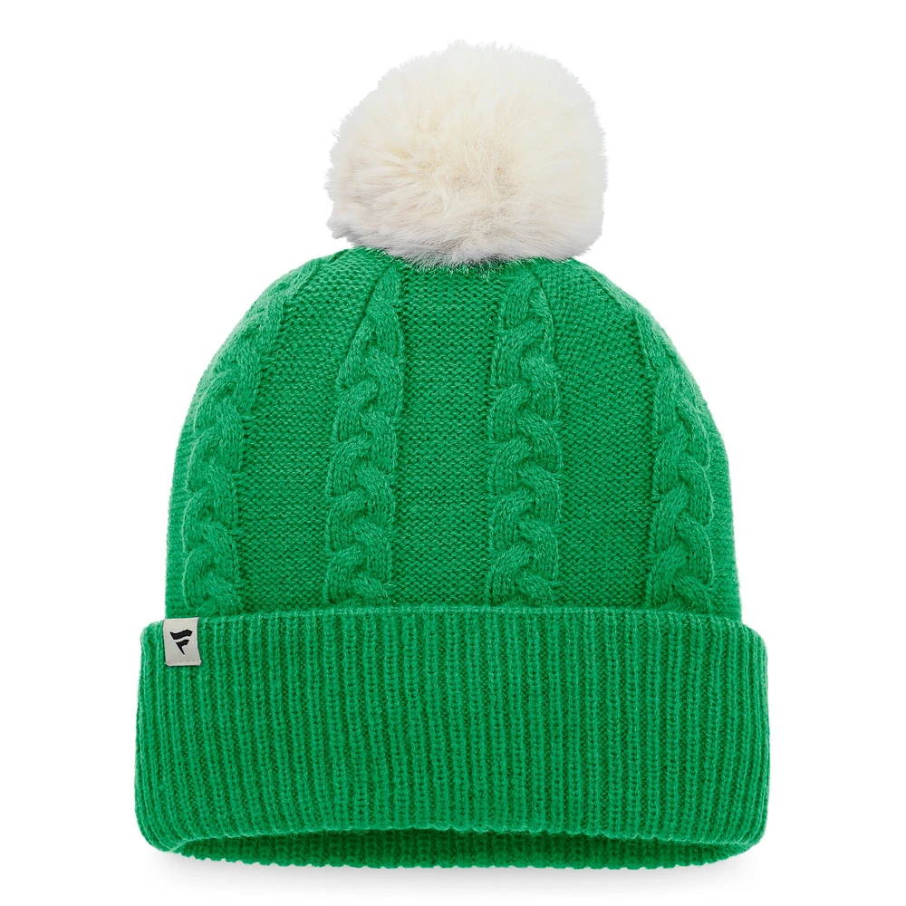 Women's Fanatics Kelly Green Athletics Cable Cuffed Knit Hat with Pom