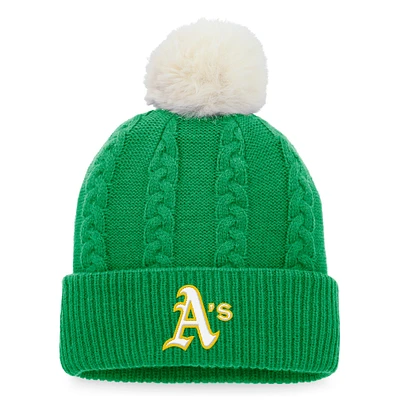 Women's Fanatics Kelly Green Athletics Cable Cuffed Knit Hat with Pom