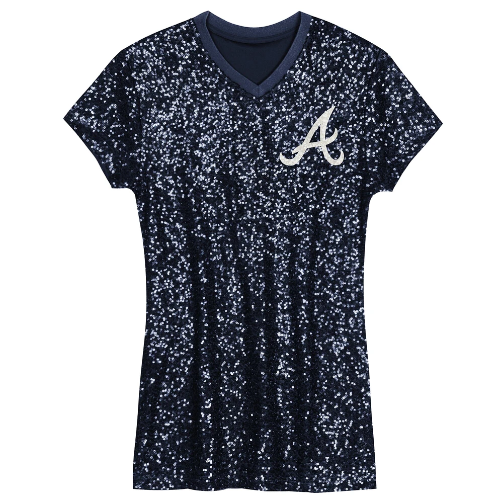 Girls Preschool  Navy Atlanta Braves Sequin V-Neck Dress